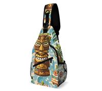 Crossbody Sling Bag Casual Backpack for Women Men Travel Chest Bag Vintage Aloha Tiki Pattern Shoulder Bags Side Backpack Daypack for Travel Hiking Cycling