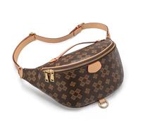 Crossbody Sling Bag for Women, Fanny Pack with Adjustable Strap, Large Opening Two-Way Zipper Closure Chest Bag, Trendy Checkered Belt Bag for Daily Shopping Travel, Brown, 15*5.9*7.5 inches, Stylish