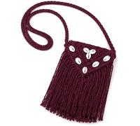 Crossbody Sling Bag for Women Handmade Macrame Phone Boho Cotton Mobile Purse Eco Friendly Fringe Festival Gift, Dark Maroon, 9 X 9 Inches, Modern