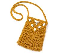 Crossbody Sling Bag for Women Handmade Macrame Phone Boho Cotton Mobile Purse Eco Friendly Fringe Festival Gift, Mustard Yellow, 9 X 9 Inches