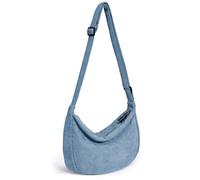 Crossbody Sling Bag for Women Men Trendy, Crescent Bag with Adjustable Strap, 2 Zippers Lightweight, Corduroy-blue, Causal