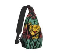 Crossbody Sling Bag Mens Chest Shoulder Pack Casual Lightweight Travel Backpack for Cycling, Lion with Exploding Hair