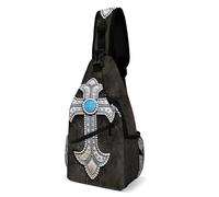 Crossbody Sling Bag Primitive Cowboy Western Tooled Leather Teal Teal Brown Unisex Over The Shoulder Bag Anti-Theft Daypack For Everyday Parade Outdoor