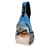 Crossbody Sling Bag Sea Turtle on The Beach Sling Backpack Shoulder Chest Bag Casual Chest BagFanny Packs, Sea Turtle on The Beach, 8 × 4 × 15 inches