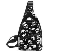 Crossbody Small Sling Bag Backpack for Women Men, White Skulls and Bones 2 Chest Daypack Crossbody Travel Sports Hiking