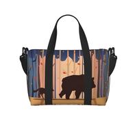 Crossbody Travel Bag Bear and Fox Pattern Printed Tote Bag Suitable for Short Trips and Gym Workouts