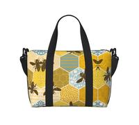 Crossbody Travel Bag Bee Geometric Honeycomb Printed Tote Bag Suitable for Short Trips and Gym Workouts