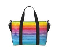 Crossbody Travel Bag Rainbow Colored Striped Printed Tote Bag Suitable for Short Trips and Gym Workouts