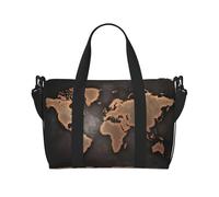 Crossbody Travel Bag Rust World Map Printed Tote Bag Suitable for Short Trips and Gym Workouts