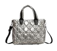 Crossbody Women's Bag Shiny Solid Casual Nylon Large Capacity Handbag Quilted Padded Travel Shopper For Travel Shopping Work(Silver)