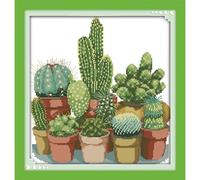 CROSSDECOR Stamped Cross Stitch Kits,Flower Pattern Cross-Stitch Needlepoint Kits for Beginners,Embroidery Kit Arts and Crafts for Home Wall Decor Gifts-Cactuses 34×35cm