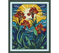 CROSSDECOR Stamped Cross Stitch Kits Full Range of DIY Needlepoint for Adult Beginners Family Iridaceae Pattern, for Gift and Home Decor 14CT 2 Strands 13.4×16.9 inch