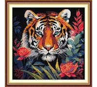 CROSSDECOR Stamped Cross Stitch Kits Full Range of DIY Needlepoint for Adult Beginners Tiger Pattern, for Gift and Home Decor 14CT 2 Strands 15.7×15.7 inch