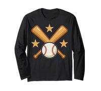 Crossed Baseball Bats Ball Stars Sport Graphic Long Sleeve T-Shirt