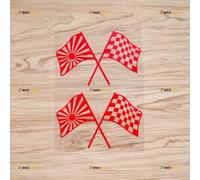 Crossed Checkered Flag Japanese Rising Sun Sticker Decal Vinyl JDM - 2 Pack Red 15.2cm - for Car Boat Laptop Cup No Background Die-Cut