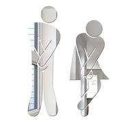 Crossed Legs Funny Bathroom Toilet Restroom Door Accessories Symbol Sign Mirror Set for Home Office and Work,Fashion Removable Cute Man Woman Washroom WC Sticker Silver Durable，Toilet Accessories