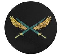 Crossed Longswords with Wings Round Wooden Puzzle Letter on Back