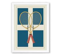 Crossed Rackets Art Deco Framed Wall Art Print A1 (84.1×59.4cm) White, Wall Decor for Living Room, Bedroom, Office & Home, Ready to Hang, Art Gift