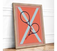 Crossed Rackets Geometric Framed Wall Art Print A1 (84.1×59.4cm) Oak, Wall Decor for Living Room, Bedroom, Office & Home, Ready to Hang, Art Gift