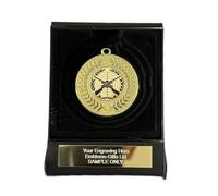 Crossed Rifles Target Shooting 50mm Gold Contour Medal in Box Engraved Free
