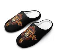 Crossed with A Lions Slippers Women Winter Warm Cotton Hotel Slippers Anti-Slip Indoor Slip-Ons House Shoes 7-8（39-40