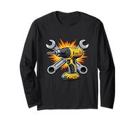 Crossed Wrenches Power Drill Tool Graphic Long Sleeve T-Shirt