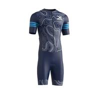Crossedge Men’s Cycling Trisuit Unique Sublimated Design Padded, Quick-Dry and Breathable Half Sleeve Aerodynamic Skinsuit. (Large, Navy)