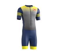 Crossedge Men’s Cycling Trisuit Unique Sublimated Design Padded, Quick-Dry and Breathable Half Sleeve Aerodynamic Skinsuit. (XX-Large, Blue/Yellow)