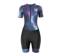 Crossedge Women’s Cycling Trisuit Half Sleeve Unique Sublimated Design Padded with Silicone Grippers, Mesh on the Sides and Breathable Aerodynamic Triathlon suit. (Large, Multi, One Size)