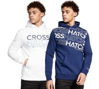 Crosshatch 2 Pack Hoodie Sweatshirt Designer Branded Hoody Fleece Gift Present Top by Jeanbase Navy/White S