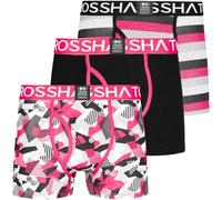 Crosshatch 3 Pack Designer Printed Boxer Trunks Underwear, Crystaline - Fuchsia, S