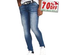 Crosshatch Barbeck Mens Classic Fashion Casual Slim Fit Jeans Blue Tint