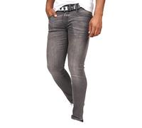 Crosshatch Barbeck Men's Slim-Fit Stretch Denim Jeans with Branded Belt in Light Grey | Size: 36R Crosshatch Light Grey 36R