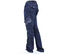 Crosshatch BNWT Designer Branded Heavy Duty Multi Pocket Dark Cargo Combat Denim Jeans Pants All Waist & Leg Sizes Darkwash 32W X 30L