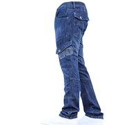 Crosshatch BNWT Designer Branded Heavy Duty Multi Pocket Dark Cargo Combat Denim Jeans Pants All Waist & Leg Sizes Stonewash 36W X 34L