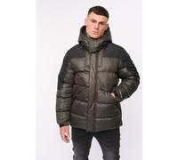 Crosshatch Camptor Men's Colour Block Hooded Puffer Jacket with Lightweight Padding in Olive | Size: Medium Crosshatch Olive M