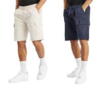 Crosshatch Classic 2 Pack 100% Cotton Cargo Shorts with Drawcord and Elasticated Waist- 6 Pockets Soft Cotton Twin Pack Short Summer Holiday Hiking Shorts Navy and Stone S