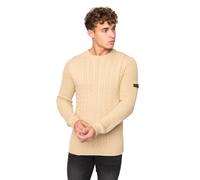 Crosshatch Men’s 100% Cotton Crew Neck Jumper - Designer Cable Knit Smart Casual Sweatshirt - Long Sleeve, Textured, Ribbed Hem, Wheat XL