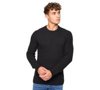 Crosshatch Men’s 100% Cotton Crew Neck Jumper - Designer Cable Knit Smart Casual Sweatshirt - Long Sleeve, Textured, Ribbed Hem, Black L