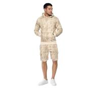 Crosshatch Men’s Camo Hoodie and Shorts Set - Cargo Jogger Shorts Tracksuit Set, Casual Summer Loungewear Outfit, Khaki, Beige, Blue Light Stone L