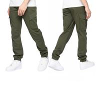 Crosshatch Men’s Cargo Pants 100% Cotton - Button & Zip Fly, Elasticated Drawstring Waist, Adjustable Ankles, 6-Pocket Utility Design Olive 34W X 32L