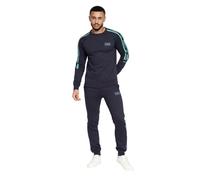 Crosshatch Men’s Crew Neck Sweatshirt & Jogger Tracksuit Set - Branded Sleeve Panels, 3D Embroidery & Rubber Chest Print - Cotton Blend Loungewear Navy M