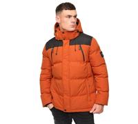Crosshatch Men’s Hooded Quilted Jacket - Padded Winter Coat with Zip Fastening Snap Placket Zipped Pockets and Elasticated Cuffs Burnt Orange XL