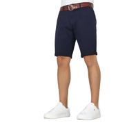 Crosshatch Men’s Slim Fit Stretch Chino Shorts with Belt - Casual Summer Golf Shorts, Beige, Grey, Navy, Black, Khaki, White Navy 34