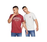 Crosshatch Mens 2-Pack Premium Half Sleeve Crew Neck T-Shirt with Letter Print Logo Design(S,OLDSKOOL-RED/Grey)