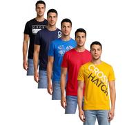 Crosshatch Mens 5 Pack Graphic Tee Multipack Gift Holiday Crew Neck T-Shirt Short Sleeve - Signature Print M