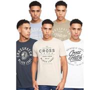 Crosshatch Men's 5 Pack T-Shirts - Crew Neck, Short Sleeve, Cotton Logo Tees - Casual Multipack for Everyday Wear Multicolour M