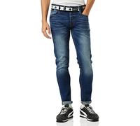 Crosshatch Barbeck Men's Slim-Fit Stretch Denim Jeans with Branded Belt in Blue | Size: 30R Crosshatch Blue 30R