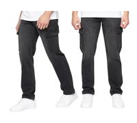 Crosshatch Mens Cargo Stretch Denim Jeans Casual Work Heavy Duty Pants in Straight Leg or Cuffed by Jeanbase Blackwash - Straight 36W X 32L