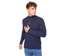 Crosshatch Men's Cotton Cable Chunky Knit Turtleneck Jumper - Long Sleeve Pullover Winter Sweater with 4-Button Collar and Ribbed Hem Navy L